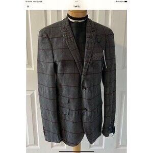 PAISLEY & GRAY Black/Gray Houndstooth Skinny Fit Blazer/Jacket 40 Reg 40R NEW